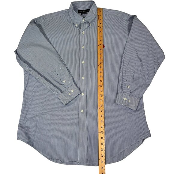 Ralph Lauren Mens Blue White Striped Yarmouth Casual Button Down Shirt Size 16 - Picture 12 of 12